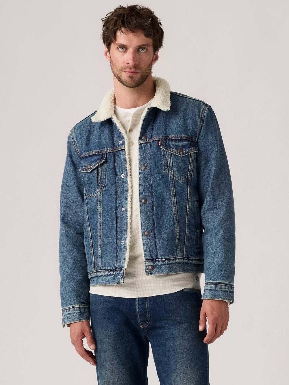 Levi's Sherpa Lined Denim Trucker Jacket Medium Wash Men’s Small